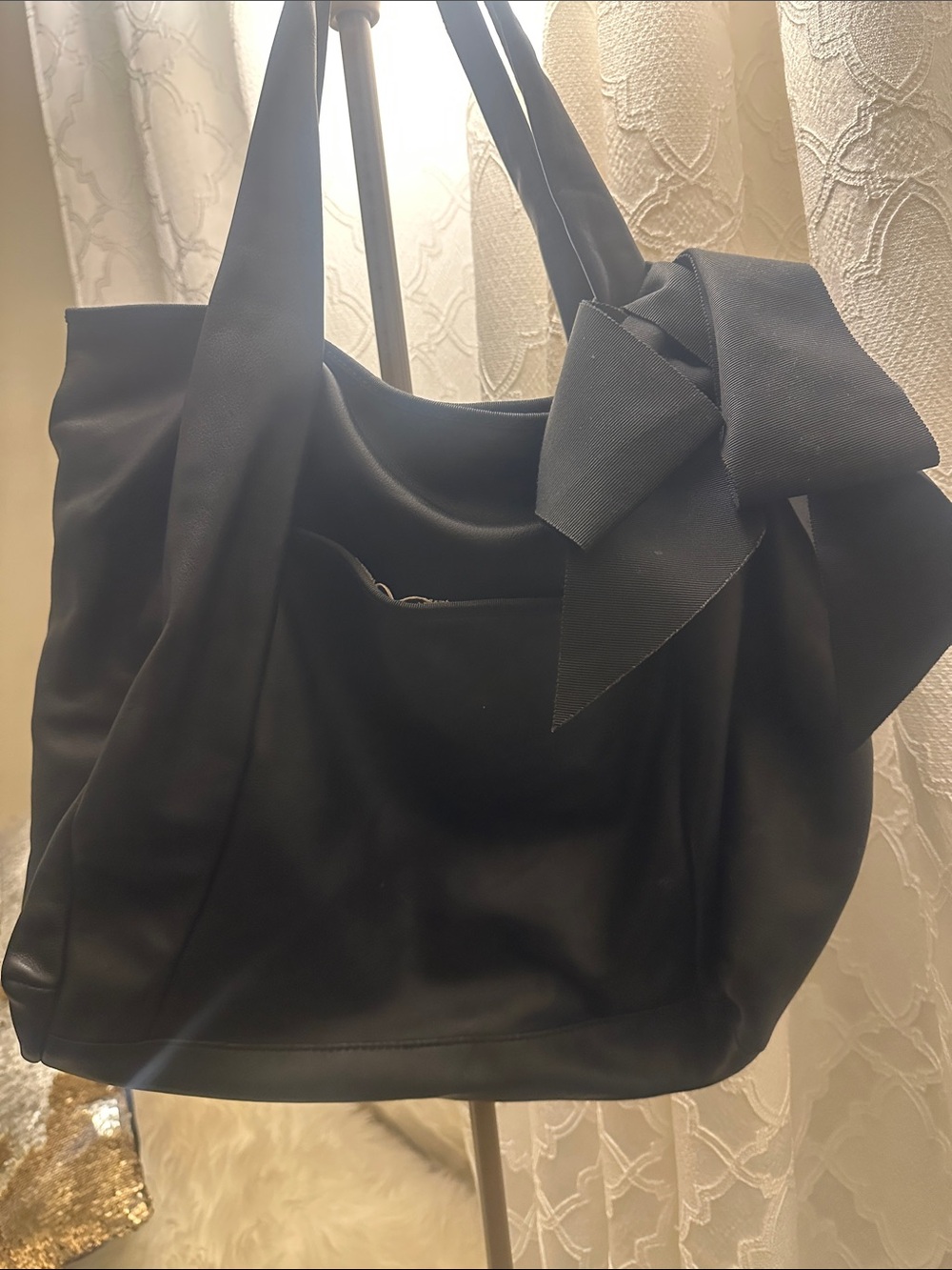 Ann Taylor Black Tote with Bow Accent